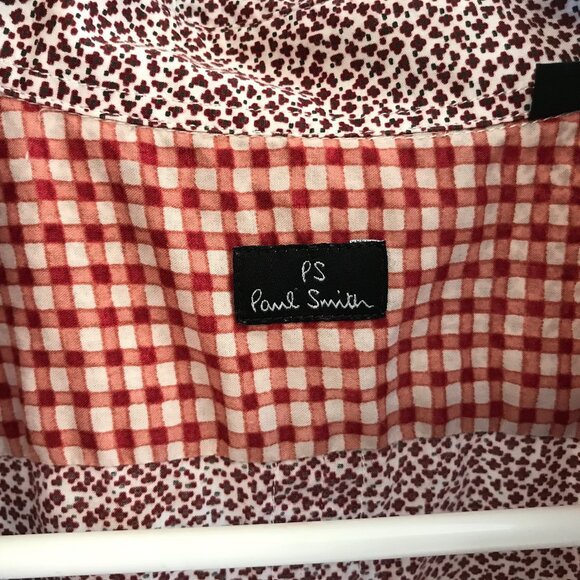 Paul Smith Vintage Shirt: Tiny Print Short Sleeve Button-Down, Magenta Cream L - Picture 4 of 10
